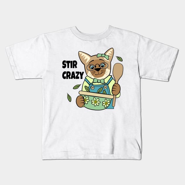 Stir Crazy Cooking Siamese Cat Kids T-Shirt by Sue Cervenka